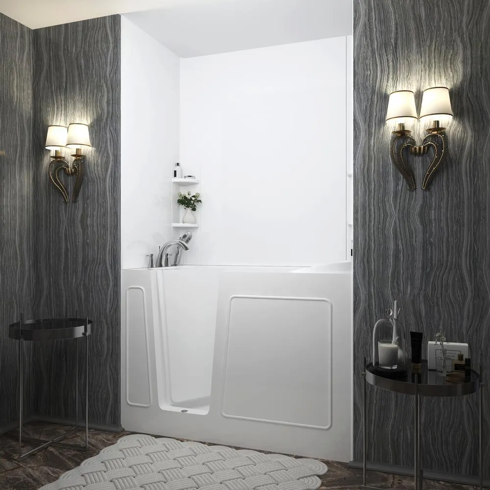 Rampart 4.5 ft. Walk-in Non-Whirlpool Bathtub with Easy Up Adhesive Wall Surround in White, photo 7 of 7