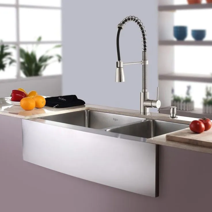 All-in-One Farmhouse Apron Front Stainless Steel 33 in. Double Bowl Kitchen Sink with Faucet in Stainless Steel, photo 7 of 11