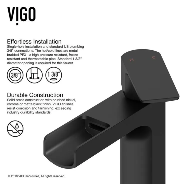 VIGO Sottile Glass Vessel Bathroom Sink in Black with Amada Faucet in Matte Black, photo 10 of 10