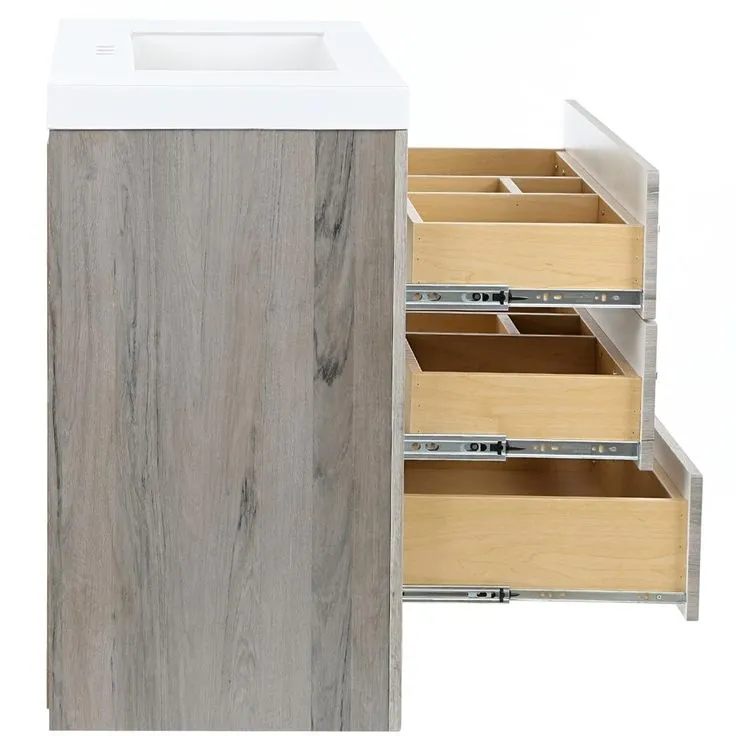 Woodbrook 37 in. W Bathroom Vanity in White Washed Oak with Cultured Marble Vanity Top in White with White Sink, photo 2 of 11