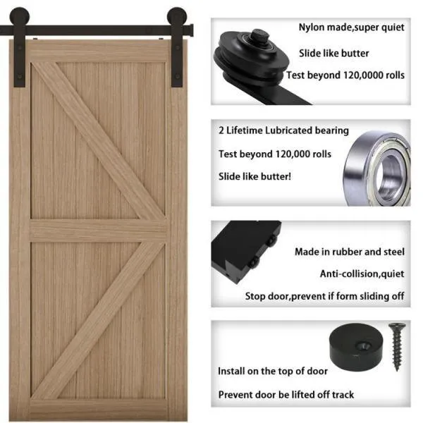 WINSOON 11 ft./132 in. Frosted Black Strap Sliding Barn Door Track Hardware Kit for Double Wood Doors Non-Routed Floor Guide, photo 5 of 7