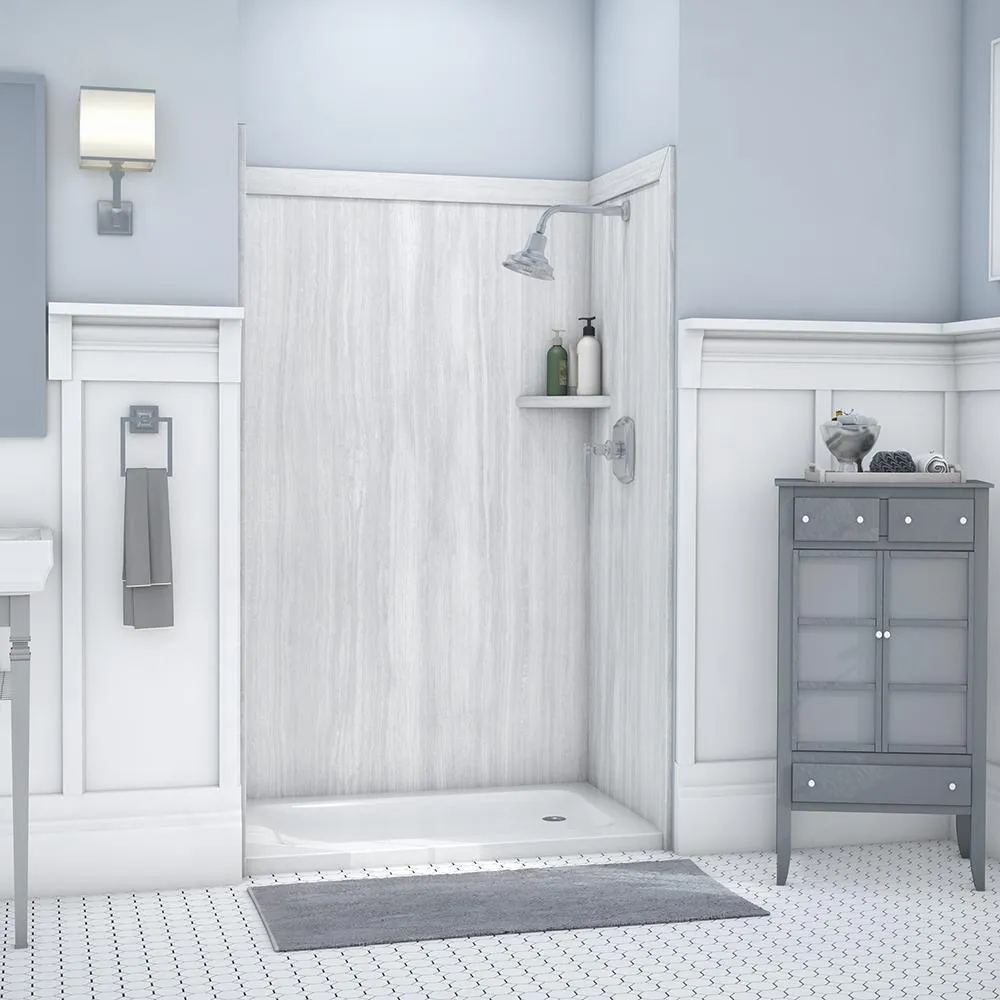 Elegance 36 in. x 48 in. x 80 in. 9-Piece Easy Up Adhesive Alcove Shower Wall Surround in Calacatta White, photo 17 of 24