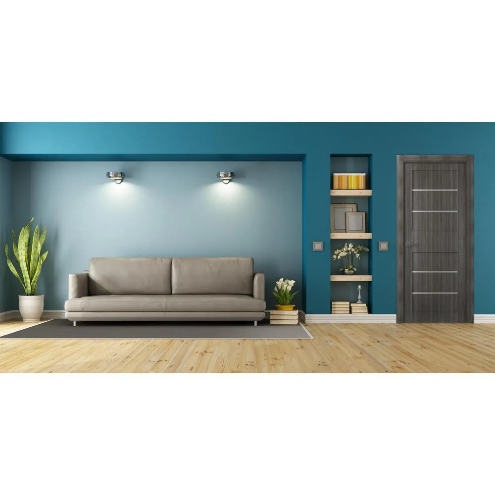 Belldinni 30 in. x 80 in. Liah Gray Oak Finished Frosted Glass 4-Lite Solid Core Wood Composite Interior Door Slab No Bore, photo 2 of 6