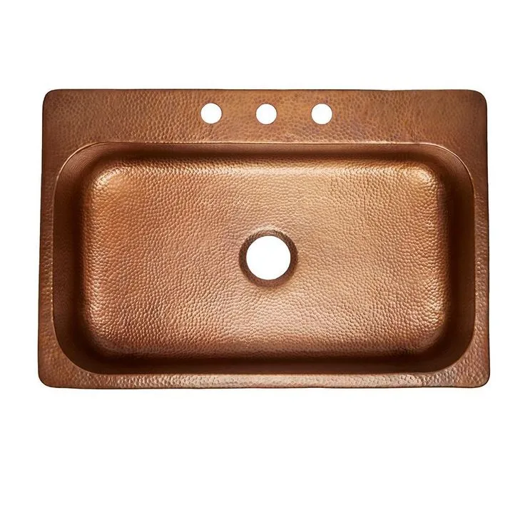 Angelico All-In-One Copper Drop-In 33 in. 3-Hole Single Bowl Kitchen Sink with Pfister Bronze Faucet and Drain, photo 5 of 5