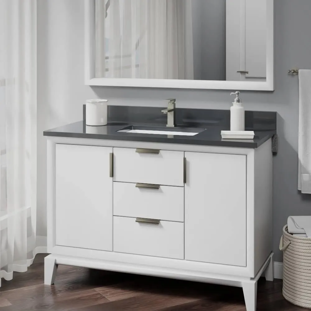 Undermount Porcelain Bathroom Sink in White with Pop-Up Drain in Brushed Nickel, photo 2 of 8