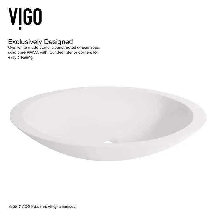 VIGO Wisteria Handmade Matte Stone Oval Vessel Bathroom Sink in Matte White, photo 3 of 8