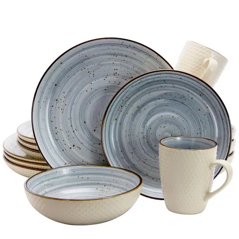 Mellow 16-Piece Country/Cottage Powder Blue Earthenware Dinnerware Set