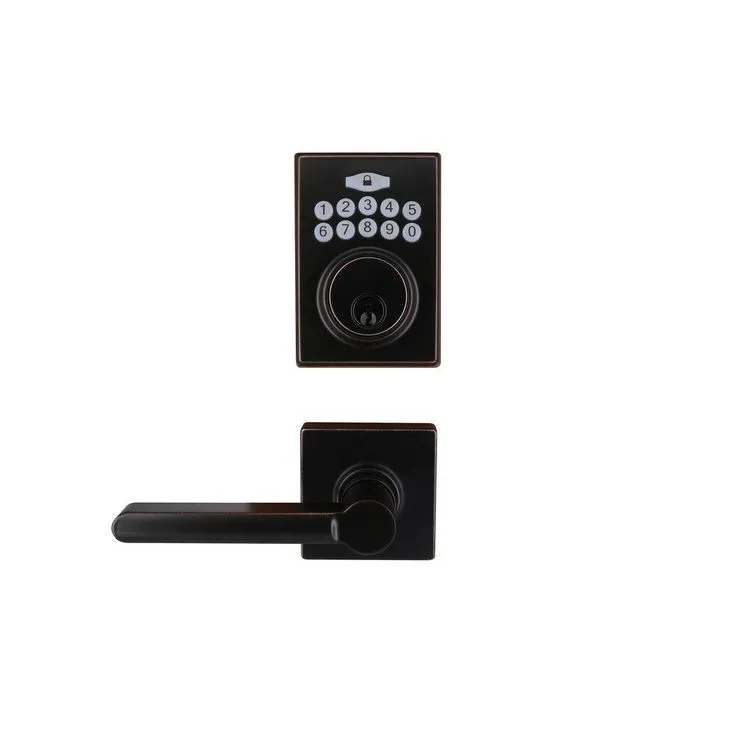 Defiant Square Satin Nickel Electronic Keypad Single Cylinder Deadbolt with Tonbridge Hall and Closet Door Lever Combo Pack, photo 9 of 9