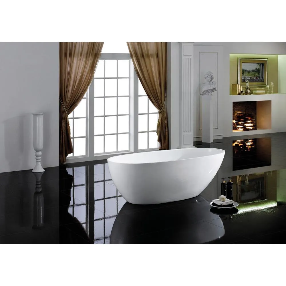 Layla 67 in. Acrylic Classic Flatbottom Non-Whirlpool Freestanding Oval Bathtub in White, photo 4 of 6
