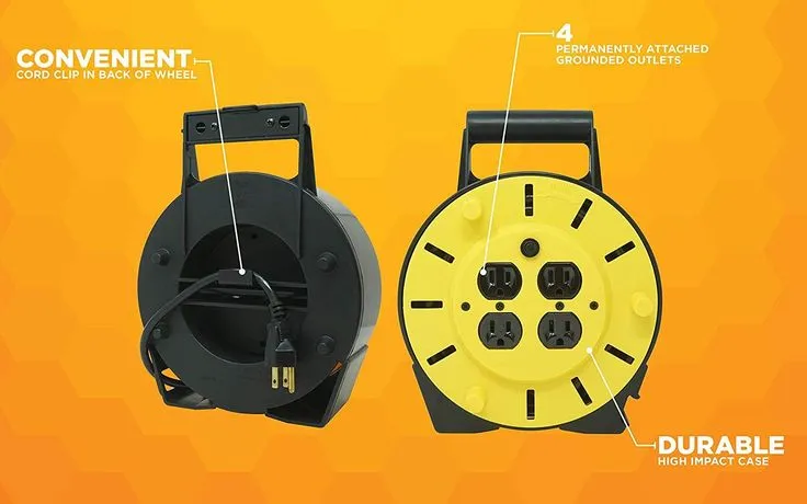 Woods 4907 16/3 25' Black/Yellow SJTW Extension Cord Reel with 4-Outlets, photo 4 of 6