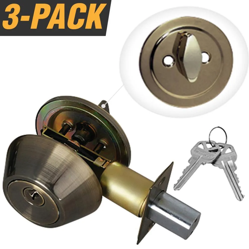 Stainless Steel Entry Door Lock Single Cylinder Deadbolt with 6 KW1 Keys (3-Pack, Keyed Alike), photo 6 of 6