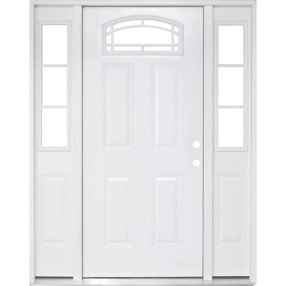 Steves & Sons 72 in. x 80 in. Camber Top Primed White Steel Prehung Front Door with 16 in. 3-Lite Sidelites, Right-Hand Inswing, 6-9/16 in. Frame, photo 7 of 13