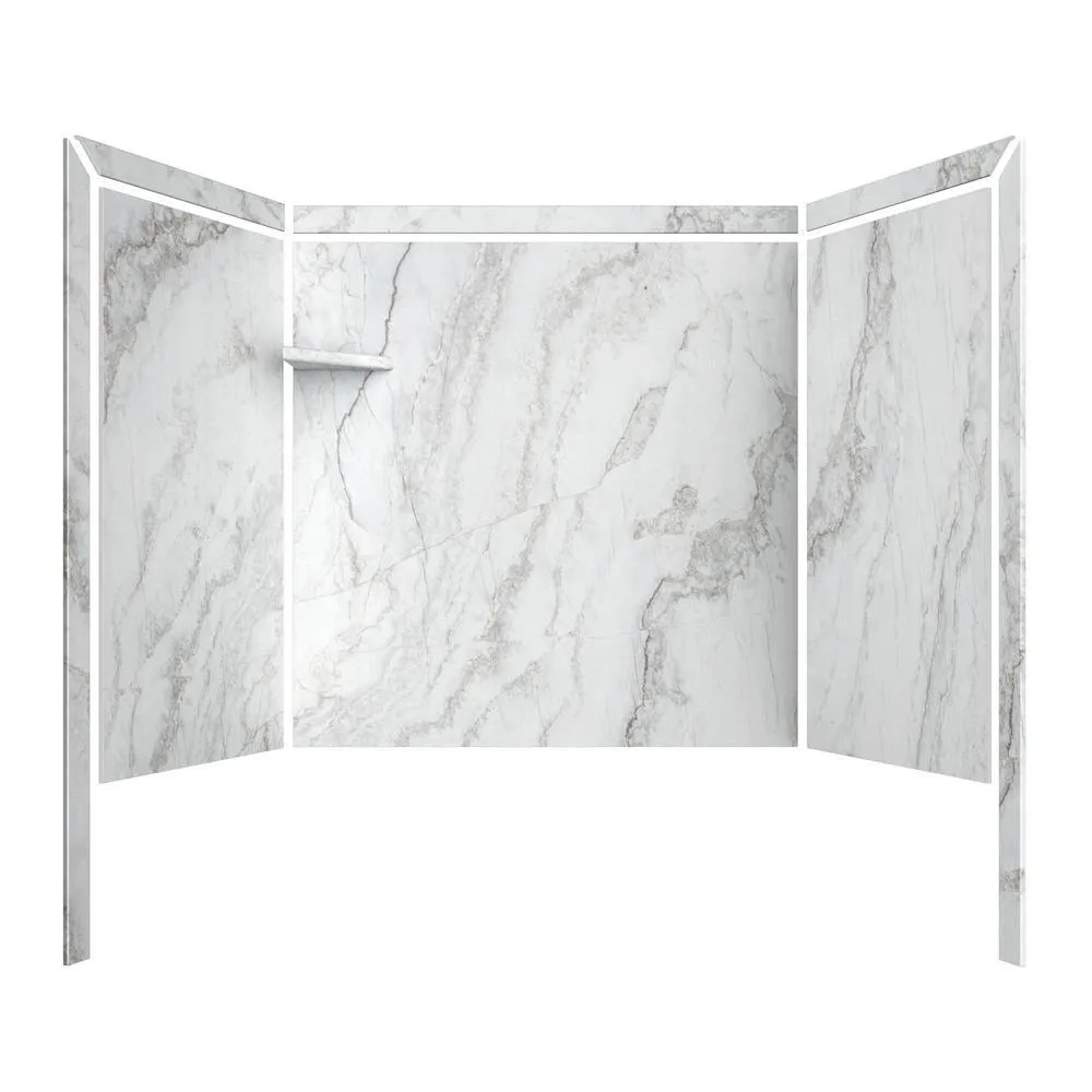 Elite 32 in. x 60 in. x 60 in. 9-Piece Easy Up Adhesive Tub Surround in Calypso, photo 4 of 26