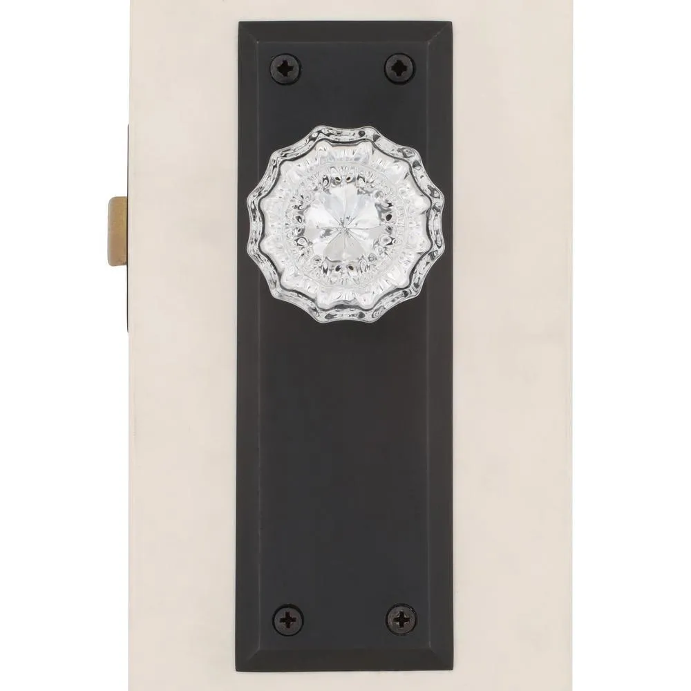 New York Plate 2-3/8 in. Backset Oil-Rubbed Bronze Privacy Bed/Bath Crystal Glass Door Knob, photo 2 of 17