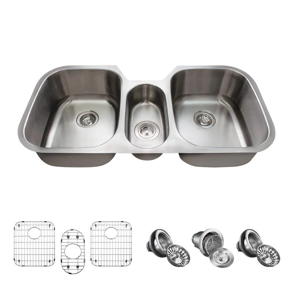 All-in-One Undermount Stainless Steel 43 in. Triple Bowl Kitchen Sink, photo 2 of 12