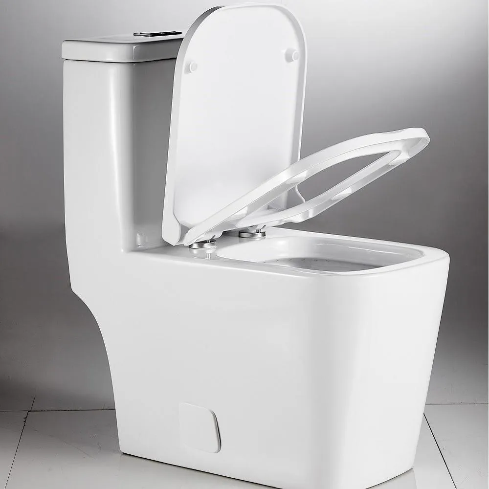 1-Piece 1.28 GPF Dual Flush Ceramic Square Elongated Toilet in White, Seat Included, photo 6 of 7