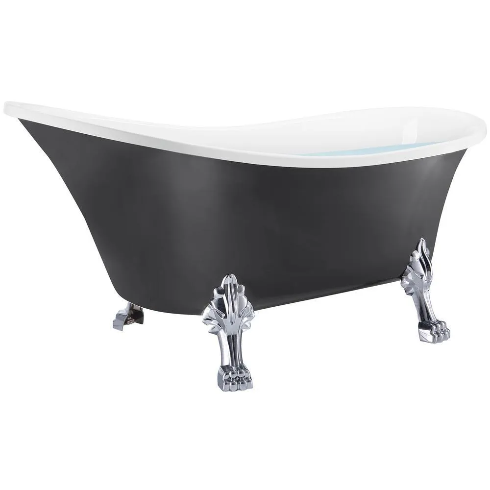 60 in. Fiberglass Single Slipper Clawfoot Non-Whirlpool Bathtub in Glossy Black, photo 3 of 10