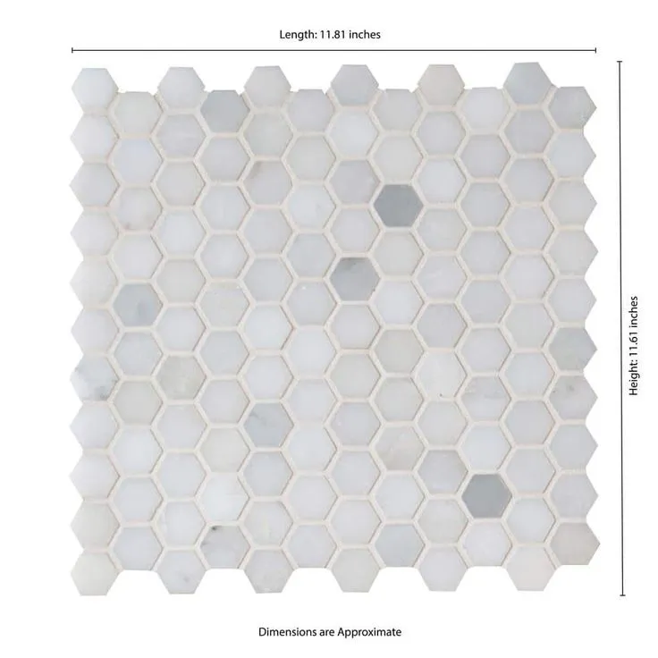 MSI 
    Greecian White Mini Hexagon 11.61 in. x 11.81 in. x 10 mm Polished Marble Mesh-Mounted Mosaic Tile (0.95 sq. ft.), photo 7 of 7