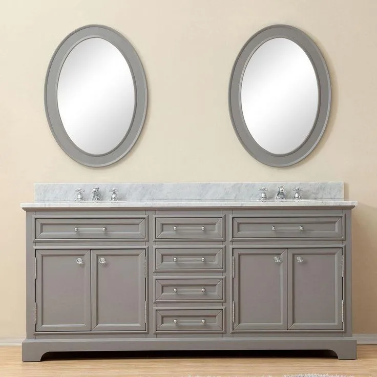 72 in. W x 21.5 in. D x 34 in. H Vanity in Cashmere Grey with Marble Vanity Top in Carrara White, photo 5 of 13