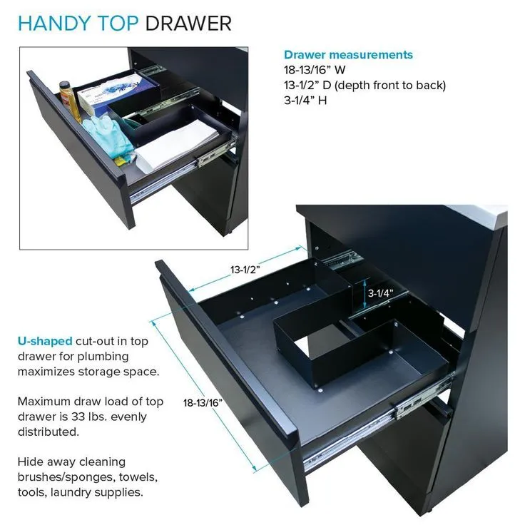 All-in-One 22 in. x 22 in. x 35 in. Metal Drop-In Laundry/Utility Sink and Cabinet in Black, photo 4 of 12