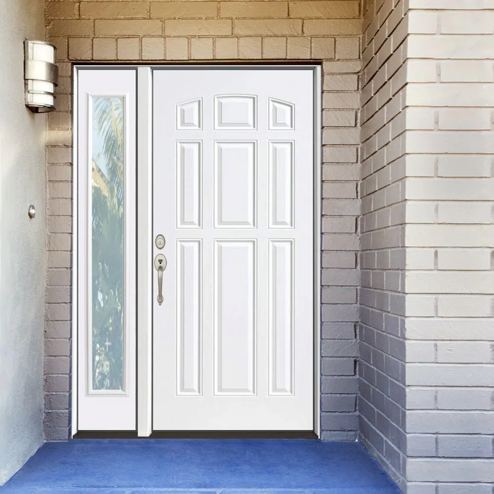 Steves & Sons 53 in. x 80 in. 9-Panel Primed White Right-Hand Steel Prehung Front Door with 14 in. Clear Glass Sidelite 4 in. Wall, photo 2 of 6