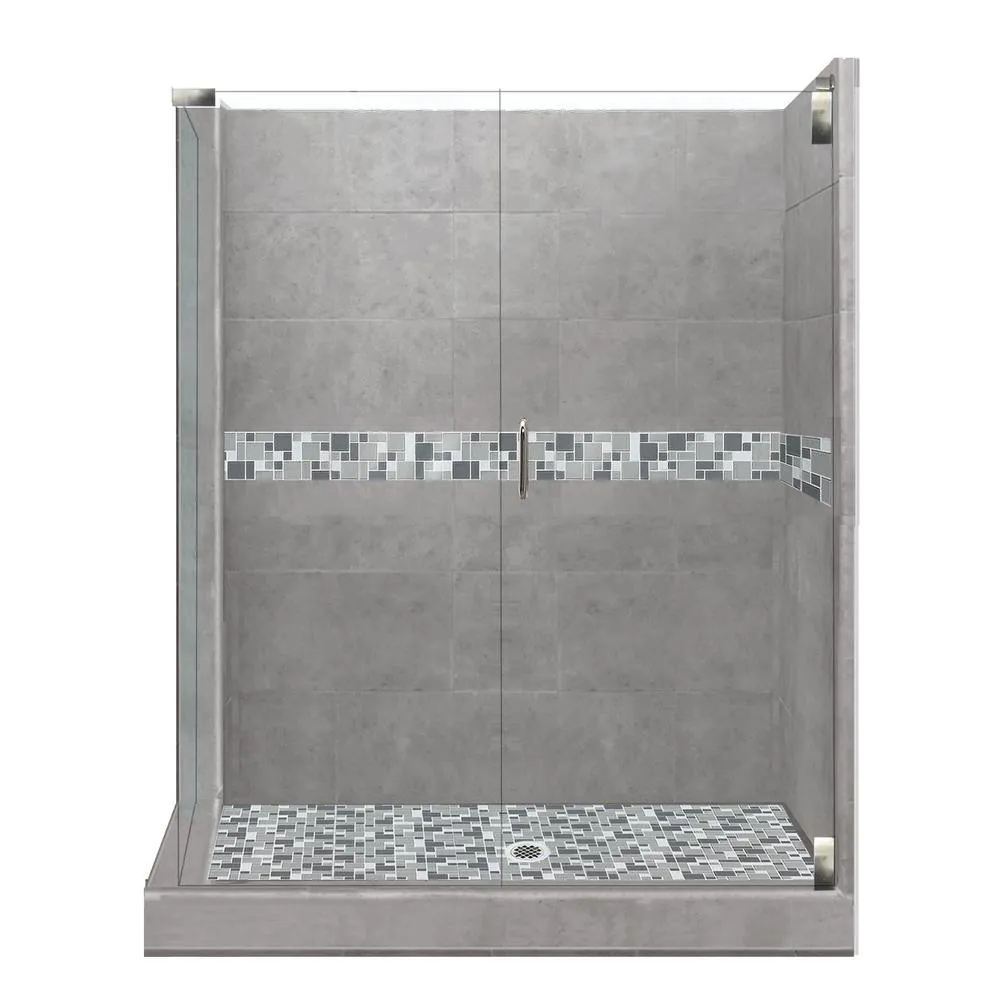 Del Mar Grand Hinged 36 in. x 42 in. x 80 in. Right-Hand Corner Shower Kit in Natural Buff and Chrome Hardware, photo 9 of 15