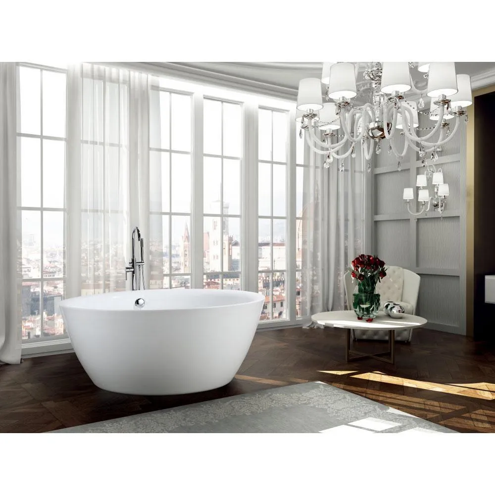 Pescara 59.04 in. Acrylic Flatbottom Non-Whirlpool Freestanding Bathtub in Glossy White, photo 4 of 4