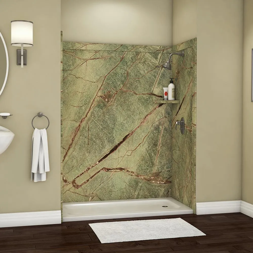 FlexStone Royale 36 in. x 60 in. x 80 in. 11-Piece Easy Up Adhesive Alcove Bathtub/Shower Wall Surround in Calacatta White, photo 15 of 26