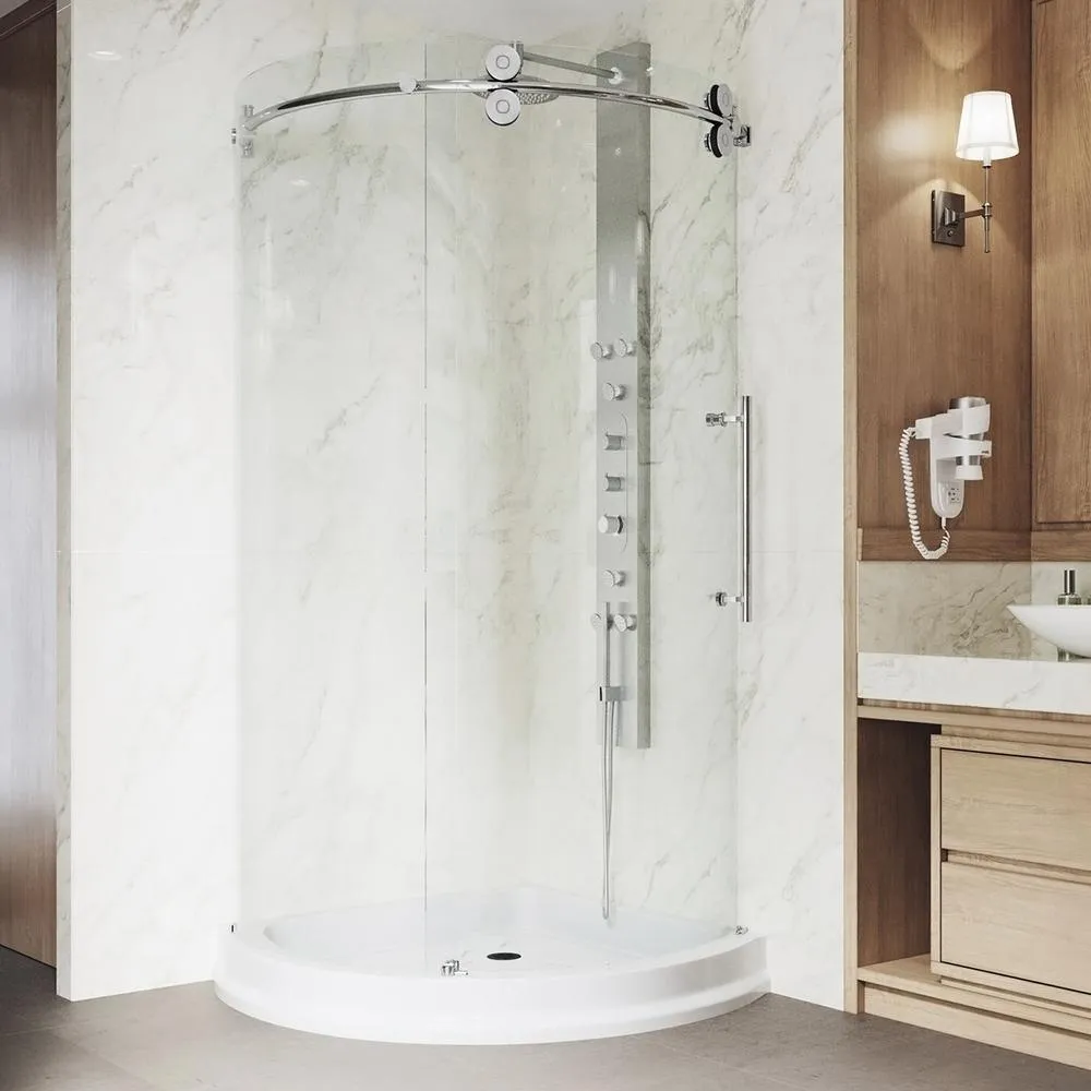 Sanibel 40.5 in. x 79.5 in. Frameless Bypass Shower Enclosure in Stainless Steel with Right Door Opening and Base, photo 12 of 12
