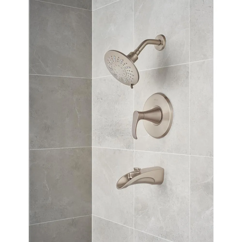 Brea Single-Handle 3-Spray Tub and Shower Faucet in Brushed Nickel with Waterfall Spout (Valve Included), photo 3 of 10