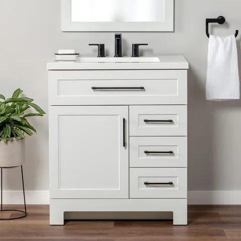 Cauley 30-in White Single Sink Bathroom Vanity with White Cultured Marble Top
