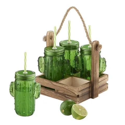 Cactus 15 oz. Caddy Sipper Set