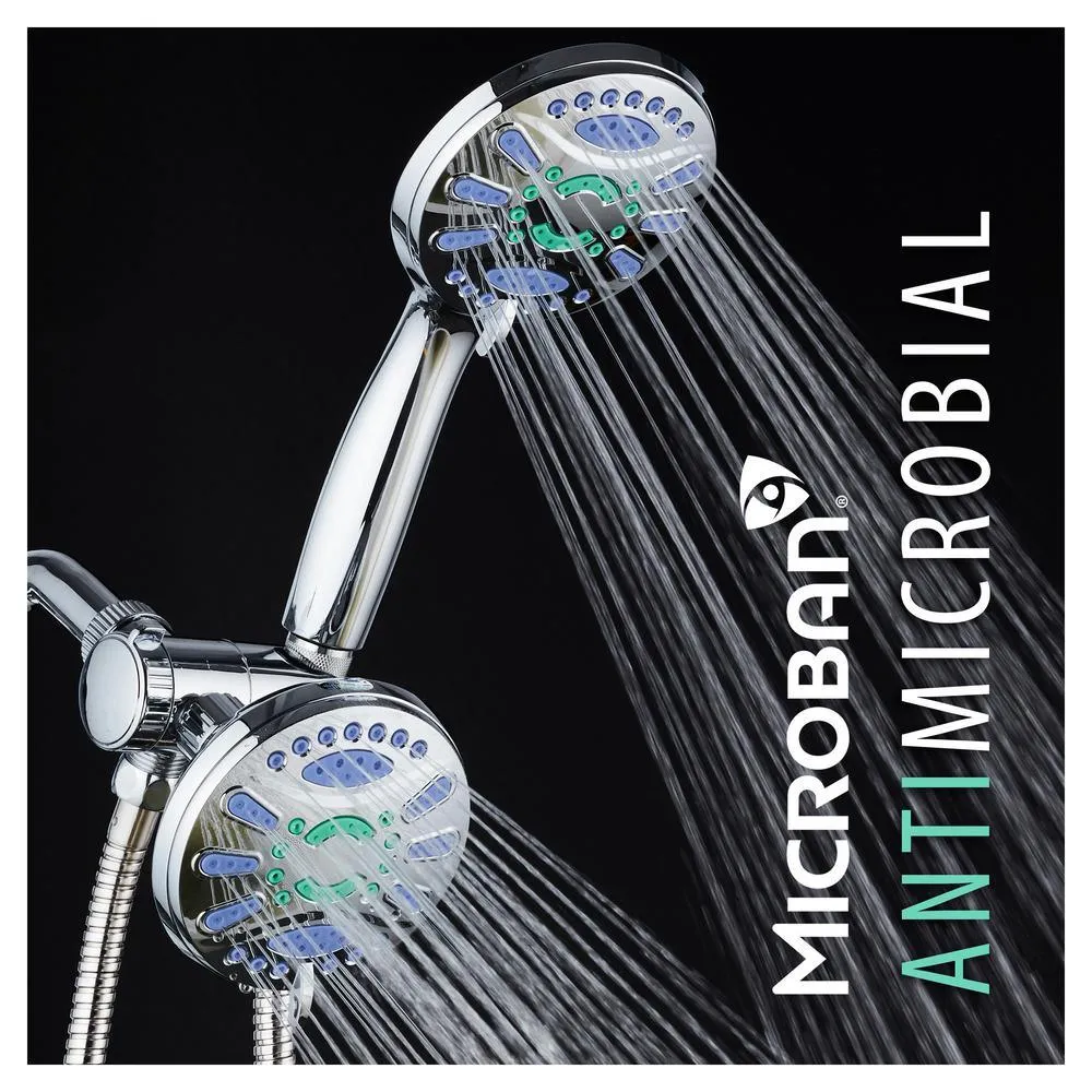 Antimicrobial 48-Spray 4.3 in. High Pressure 3-Way Dual Shower Head and Handheld Shower Head Combo in Chrome, photo 3 of 9