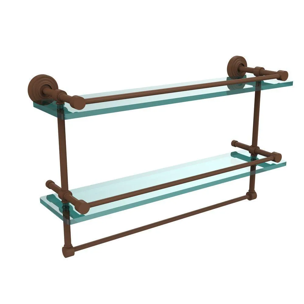 Allied Brass 22 in. L x 12 in. H x 5 in. W 2-Tier Gallery Clear Glass Bathroom Shelf with Towel Bar in Oil Rubbed Bronze, photo 11 of 14