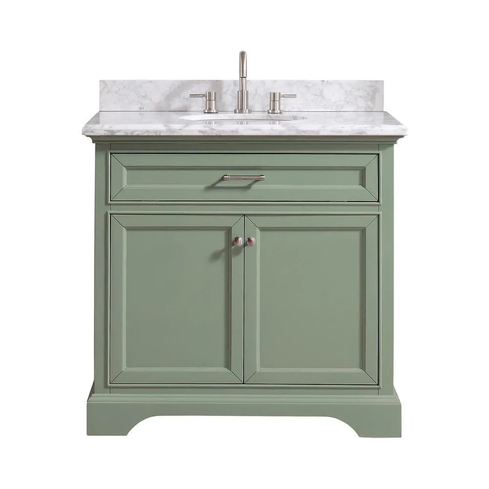 Windlowe 37 in. W x 22 in. D x 35 in. H Bath Vanity in White with Carrera Marble Vanity Top in White with White Sink, photo 7 of 15