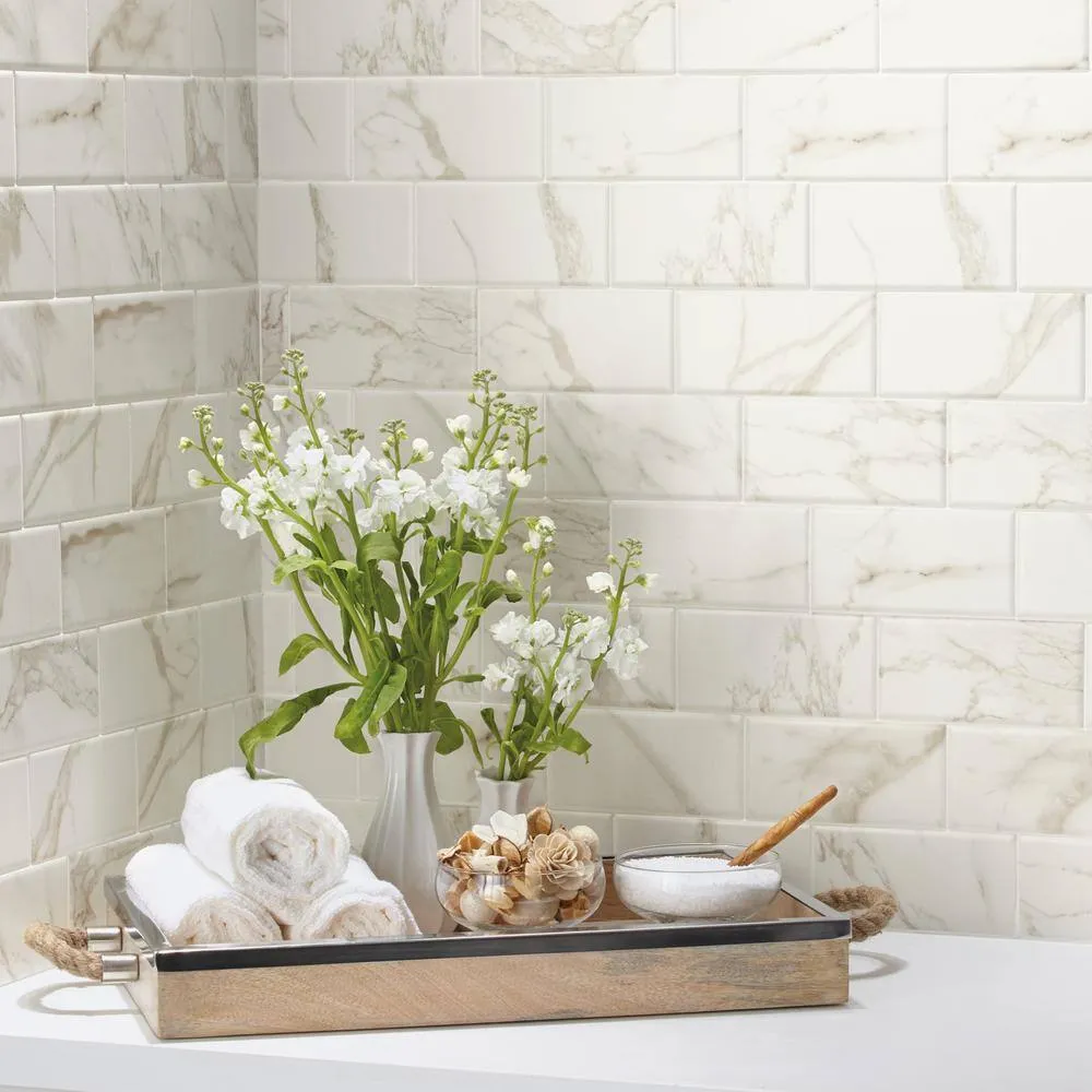Marazzi Developed by Nature Calacatta 3 in. x 6 in. Glazed Ceramic Wall Tile (12 sq. ft. / case), photo 4 of 6