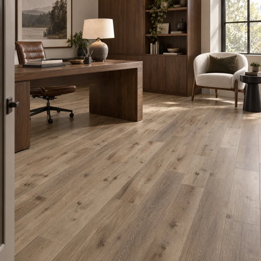 CALI Pro Classic Aged Hickory 5.5-mm x 7-in W x 48-in L Waterproof Interlocking Luxury Vinyl Plank Flooring (23.77-sq ft/case), in a room, photo 2 of 2