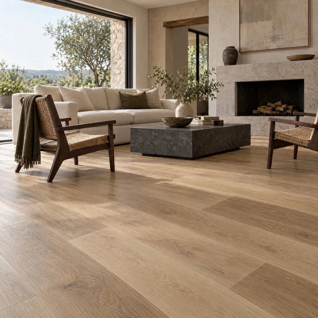 CALI Vinyl Pro with Mute Step Cantina Oak 7-in Wide x 6-1/2-mm Thick Waterproof Interlocking Luxury Vinyl Plank Flooring (24.03-sq ft), in a room, photo 2 of 2