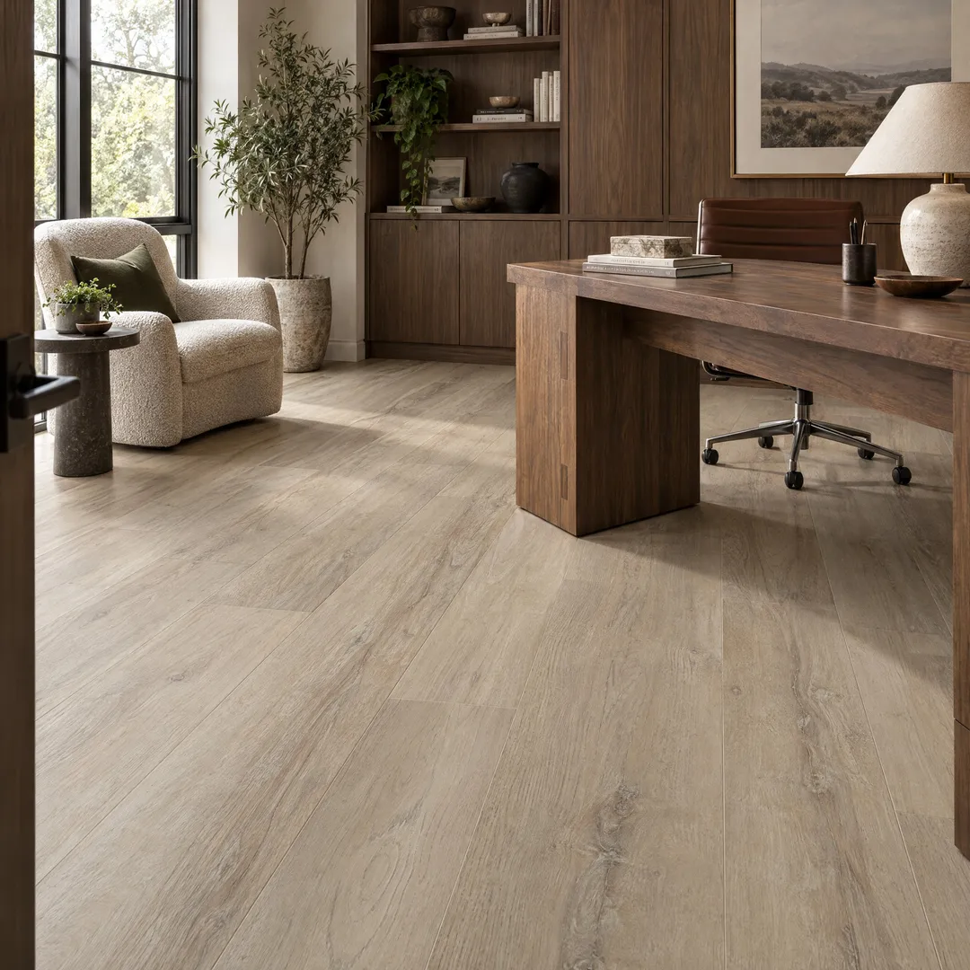 CALI Vinyl Longboards Coastline Cliff 9-in Wide x 8-mm Thick Water-Resistant Luxury Vinyl Plank Flooring (26.62-sq ft), in a room, photo 2 of 2