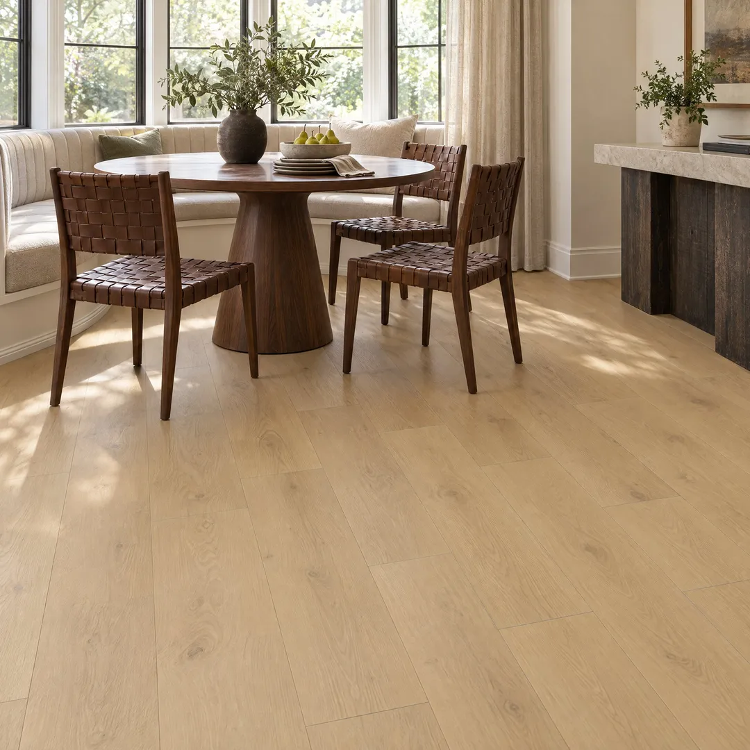 CALI Aqua Tough Premium Laguna Sand Vinyl Plank Flooring - 22-mil Wear Layer, Waterproof, 23.77 sq ft Carton, in a room, photo 2 of 2