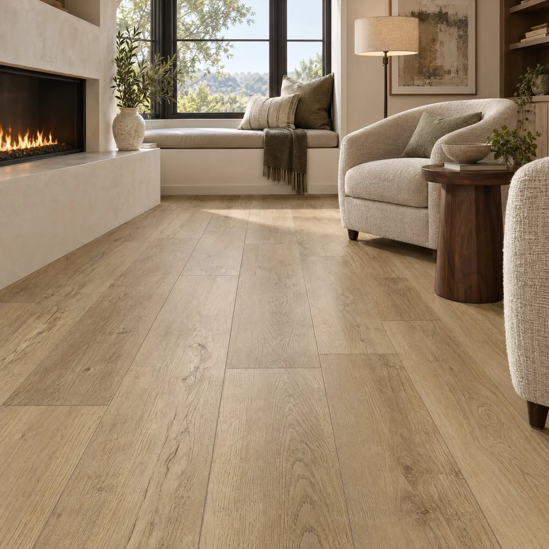 CALI Legends Laguna Sand 9-in W x 60-in L x 12-mm Thick Waterproof Interlocking Luxury Vinyl Plank Flooring (22.44-sq ft/carton), in a room, photo 2 of 2