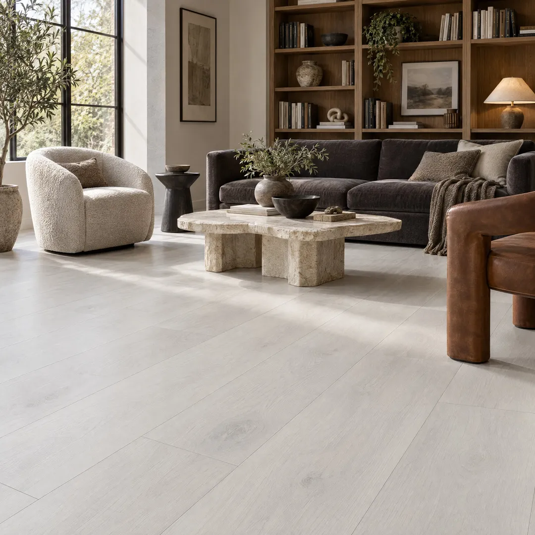 CALI Aqua Tough Marine Layer 4.7-mm x 7-3/32-in W x 48-in L Waterproof Luxury Vinyl Plank Flooring (23.77-sq ft/case), in a room, photo 2 of 2