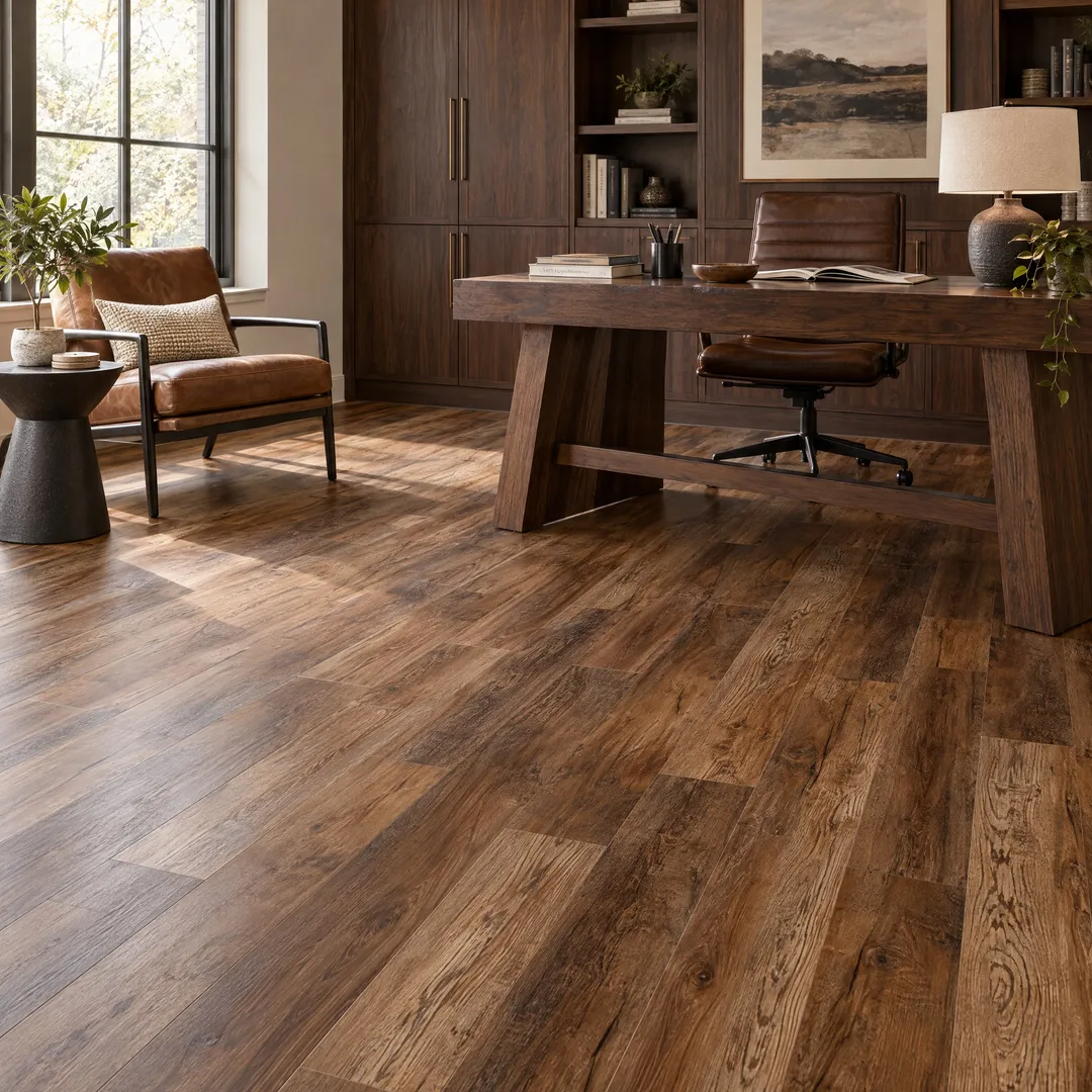 CALI Vinyl Pro Classic Mesquite 7-in W x 48-in L x 5.5-mm Waterproof Interlocking Luxury Vinyl Plank Flooring, 20-mil Wear Layer (23.77-sq ft/carton), in a room, photo 2 of 2