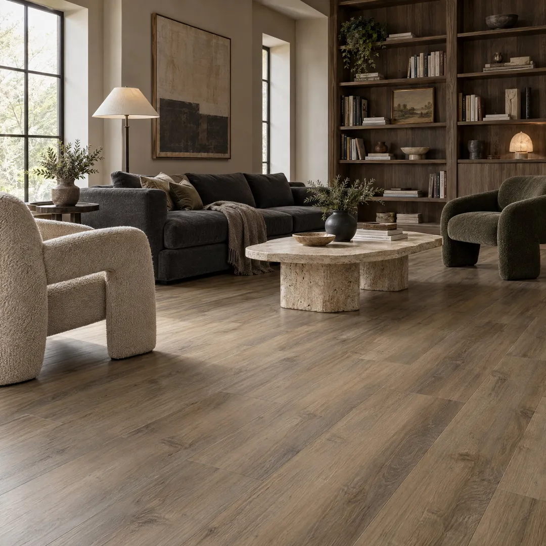 CALI Mute Step Moonlit Mango 6.5-mm x 7-in W x 48-in L Waterproof Luxury Vinyl Plank Flooring (24.03-sq ft/case), in a room, photo 2 of 2