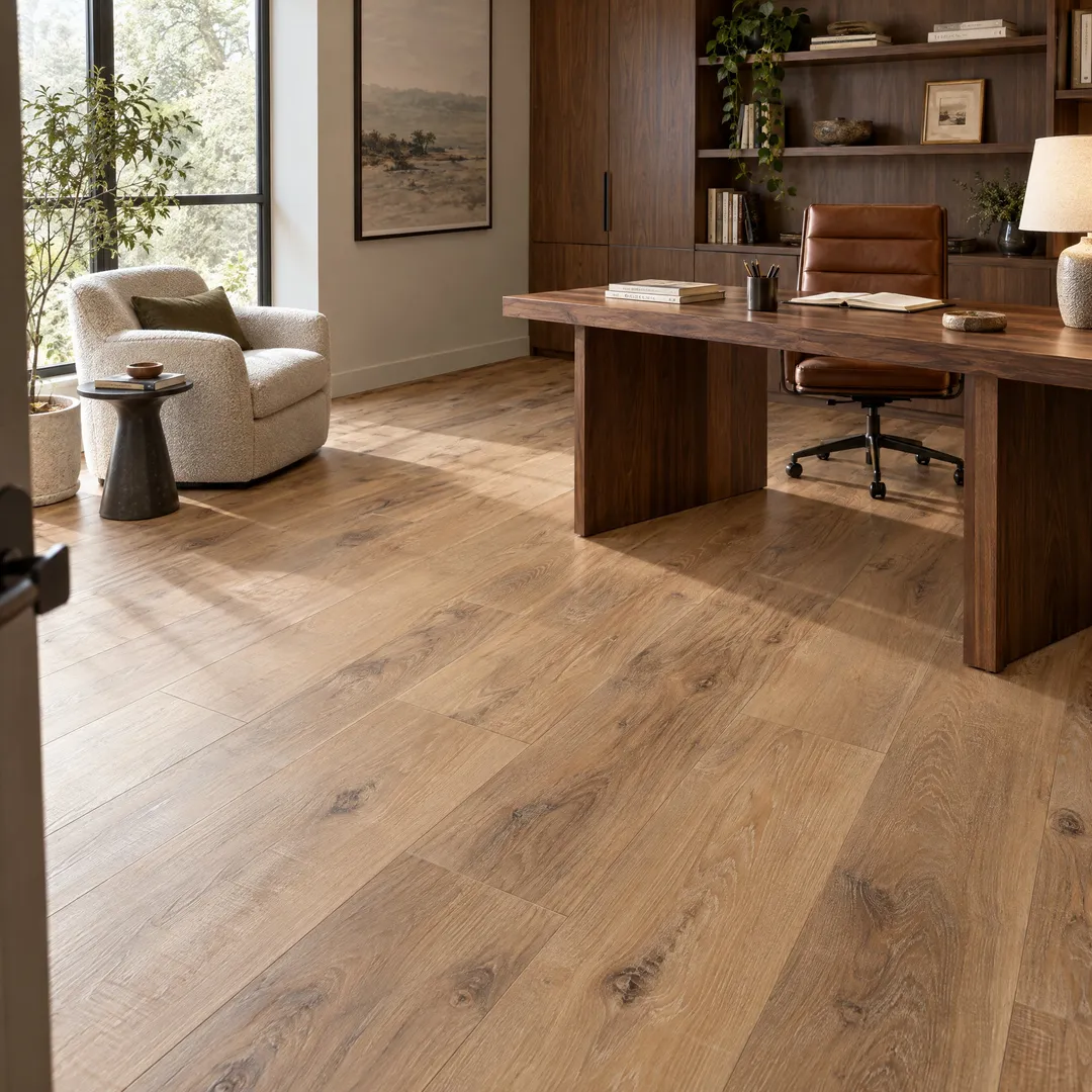 CALI Longboards Vinyl Pro North Shore Oak – 9-in W x 70-7/8-in L x 8-mm T Waterproof Interlocking Luxury Vinyl Plank Flooring (26.62-sq ft/ctn), in a room, photo 2 of 2