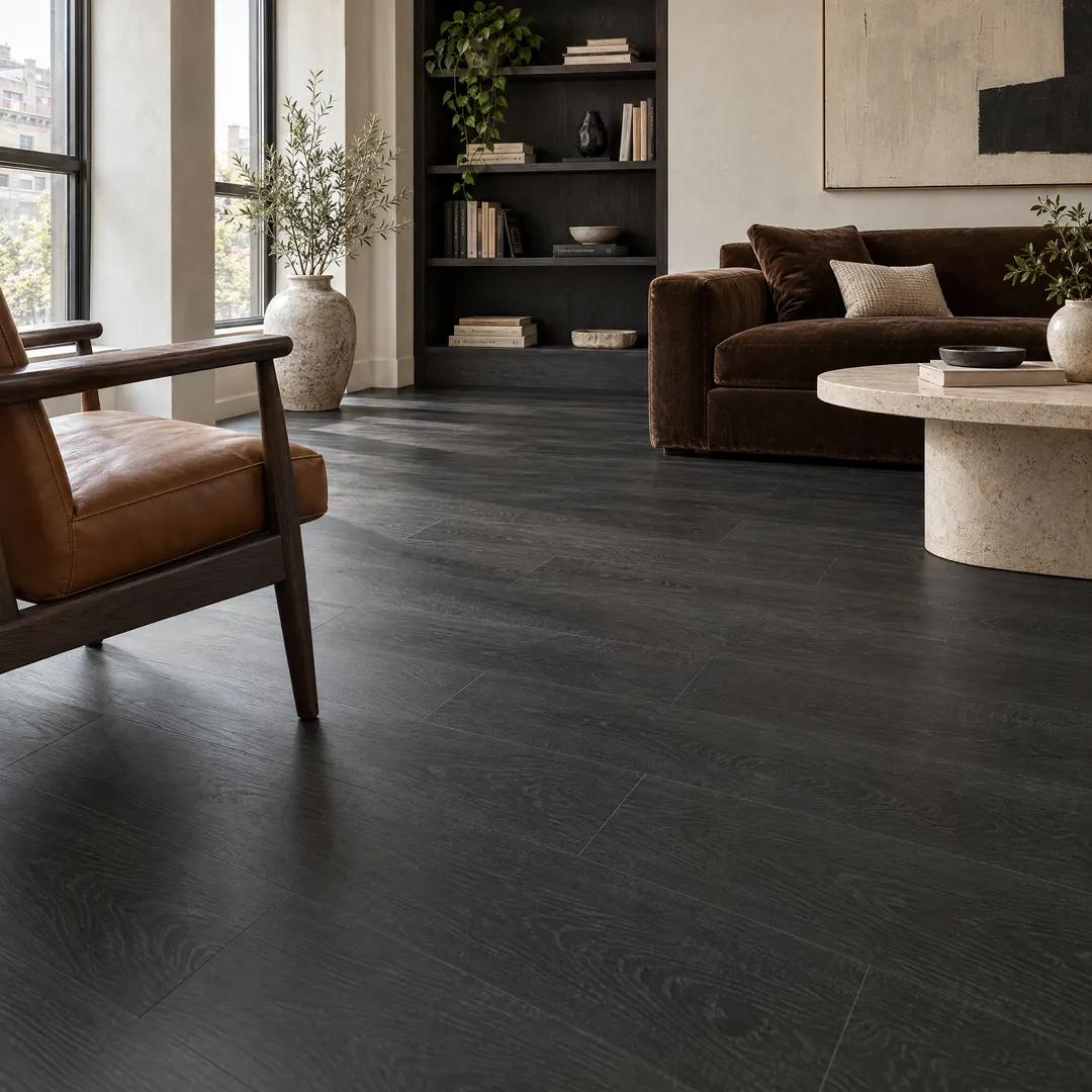 CALI Aqua Tough Oakspresso 4.7-mm x 7-3/32-in W x 48-in L Waterproof Luxury Vinyl Plank Flooring (23.77-sq ft/case), in a room, photo 2 of 2