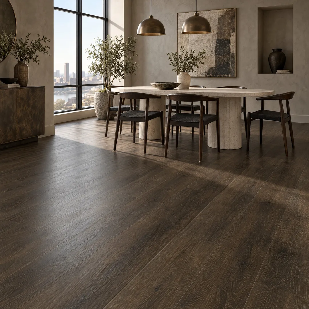 CALI Longboards Offshore Oak 8-mm x 9-in W x 70-in L Waterproof Interlocking Luxury Vinyl Plank Flooring (26.62-sq ft/case), in a room, photo 2 of 2