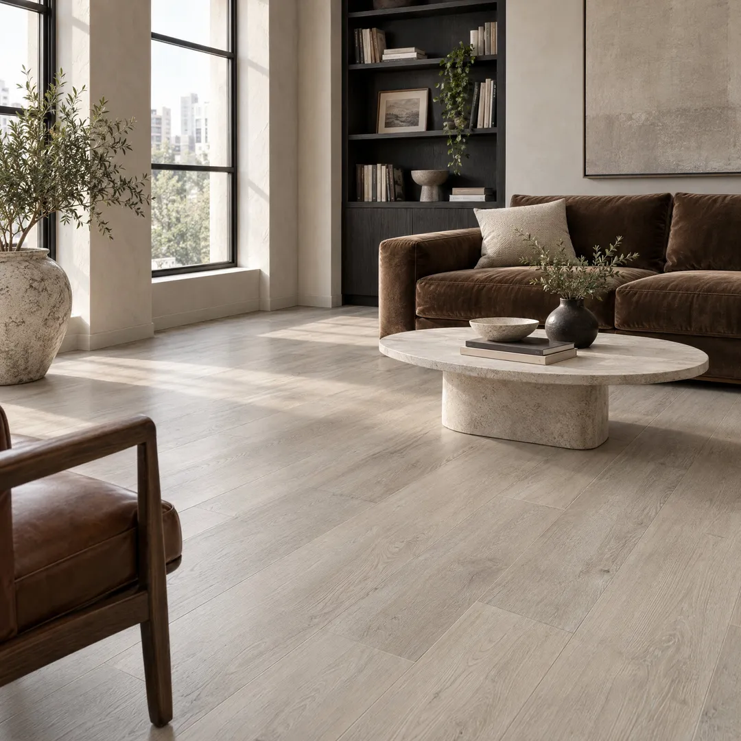 CALI Legends Uprush 12-mm x 9-in W x 60-in L Water Resistant Interlocking Luxury Vinyl Plank Flooring (22.44-sq ft/case), in a room, photo 2 of 2
