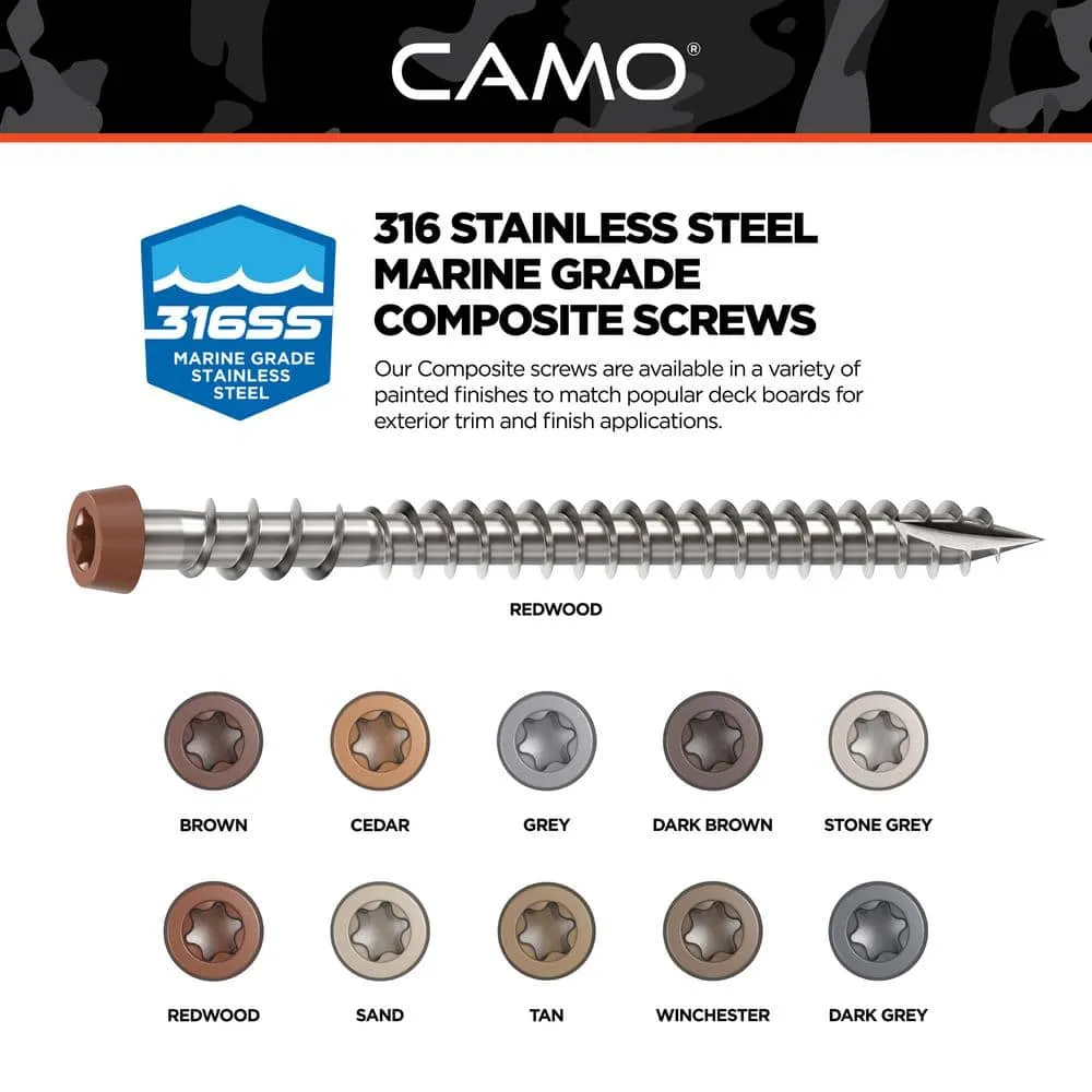 CAMO #10 2-1/2 in. 316 Stainless Steel Composite Redwood Premium Star Drive Flat Undercut Screws (350-Count), photo 5 of 5