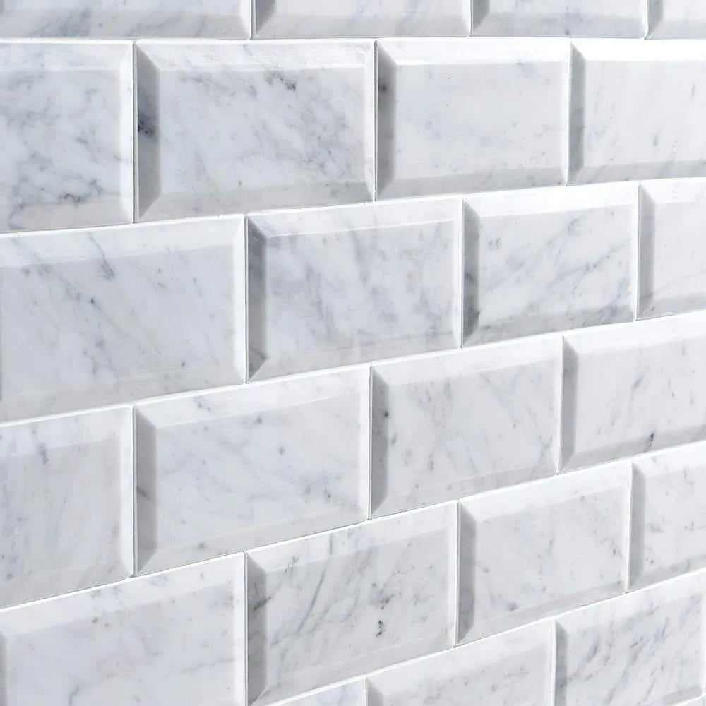 Ivy Hill Tile White Carrara Beveled 3 in. x 6 in. x 9mm Polished Marble Subway Tile (40 Pieces, 5 Sq. Ft. Per Box), photo 3 of 8